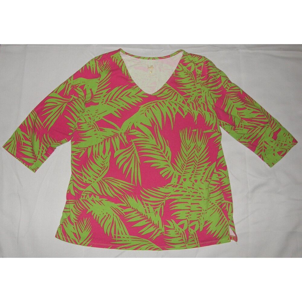 Bright Green & Pink Sz Large Soft Stretchy Cotton Tee Shirt BELLE KIM GRAVEL